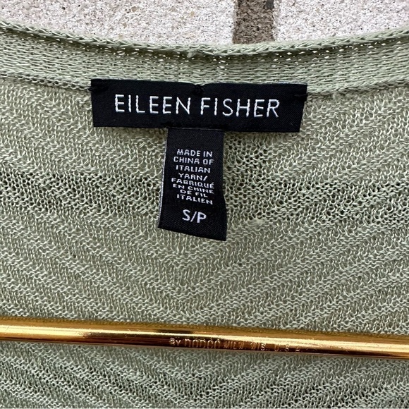 Eileen Fisher Pointelle Knit Pistachio Sage Green Open Front Hemp Blend Cardigan - Picture 8 of 9
